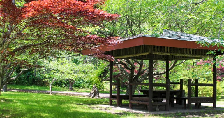 北海道森町のオニウシ公園：駒ヶ岳と噴火湾を一望でき、春は500本の桜が咲き誇る町の象徴。
